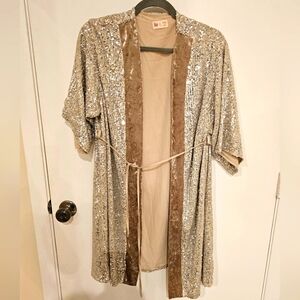 SO BRAND CHAMPAGNE SEQUIN VELVET KIMONO DUSTER JACKET SZ XS/SM NEW